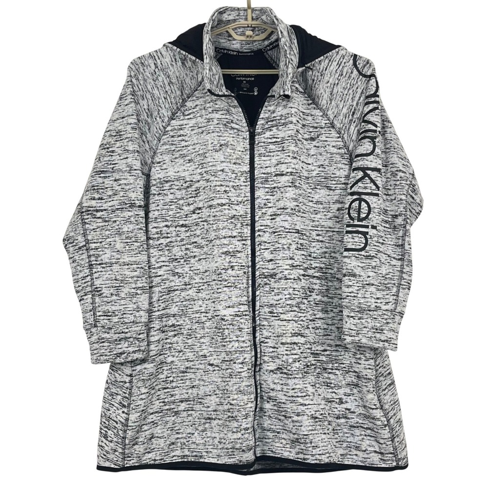 Calvin Klein Performance Womens Jacket 2X Gray Longline Full Zip Detachable Hood